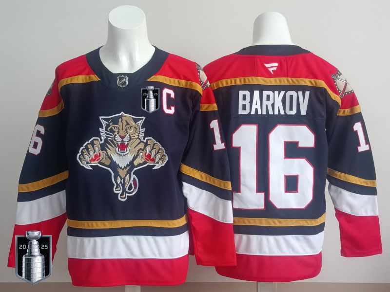 Men 2025 Florida Panthers #16 Barkov Blue Fanatics Home Premium NHL Jersey style 3